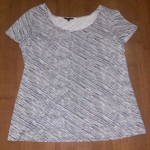 Lafayette 148 Women’s Striped Navy White Blouse XL Quiet Luxury Minimalist